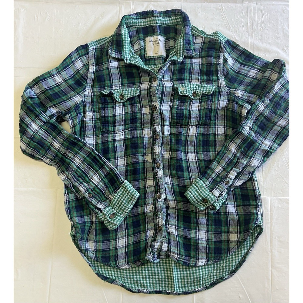 Vtg Abercombie Fitch Button Up Plaid Green Shirt Women's Size M Pre Owned (274)